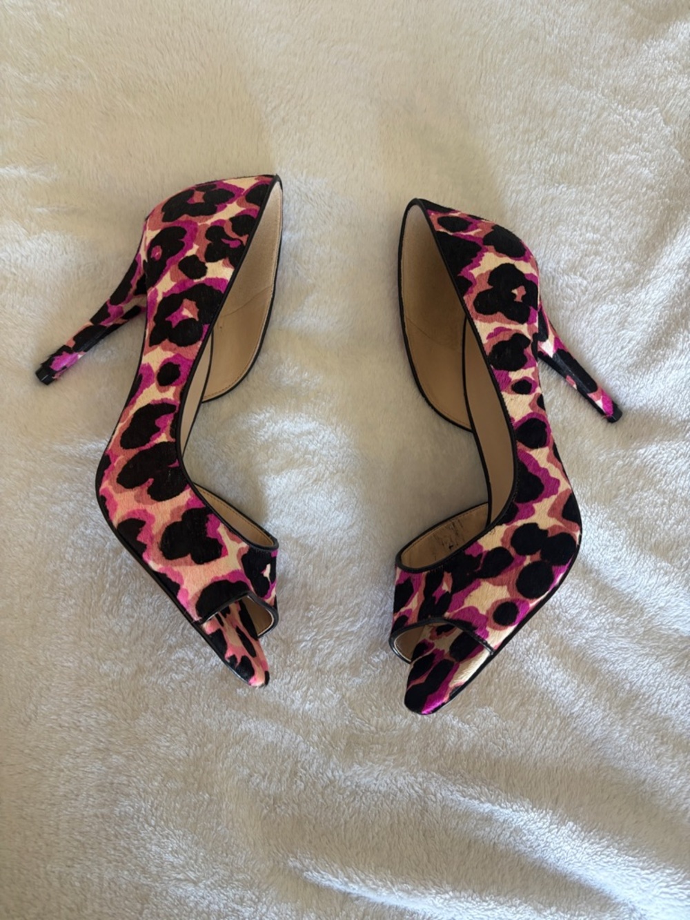 NWOT Nine West Pink & Black Leopard Peep-Toe Heels - Picture 3 of 6